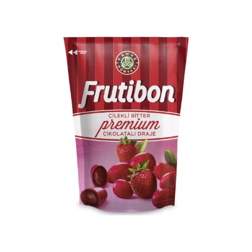 Picture of Kahve Dunyası Frutibon Gourmet Dark Chocolate Coated Dragee with Dried Fruits (Strawberry) 100g