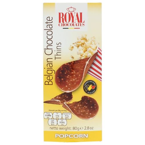 Picture of Royal Chocolate Belgian Chocolate Thins Popcorn Taste 80g