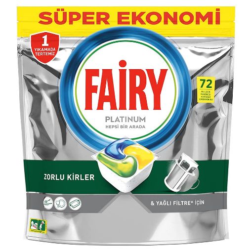 Picture of Fairy Platinum All-in-One Tough Dirt 72 Dishwasher Lemon Capsule 1073g