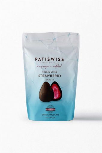Picture of Patiswiss Strawberry Dragee Coated Dark Chocolate 53% Cocoa 80 g No Added Sugar