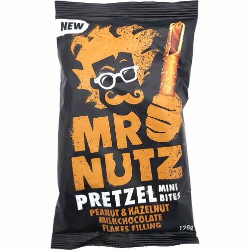 Picture of Mr Nutz Pretzel Mini Bites Peanuts, Hazelnut Milk Chocolate Flakes Filling 120 G