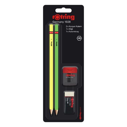 Picture of Rotring Neon Pencil Set, 2 pcs Neon pencils + Exam eraser + Sharpener