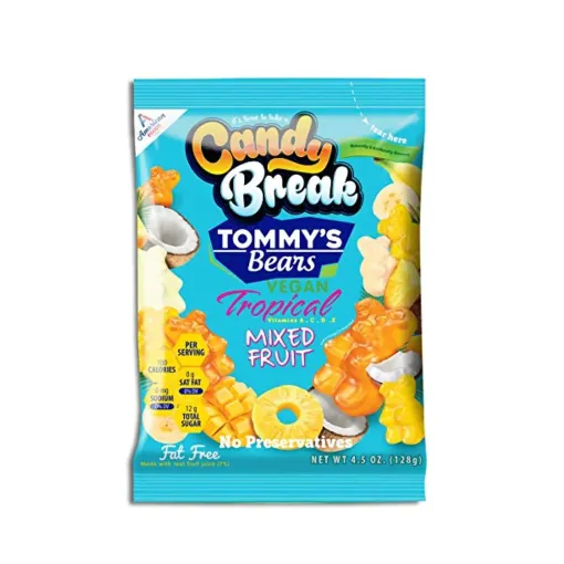 Picture of CANDY BREAK TOMMY'S BEARS VEGAN TROPICAL MIXED FRUIT GUMMIES - 128G