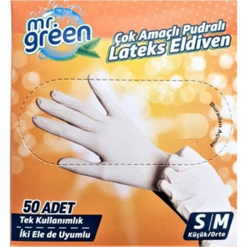 Picture of Mr. Green Multi-Purpose Powdered Latex Gloves 50 Pieces S/M