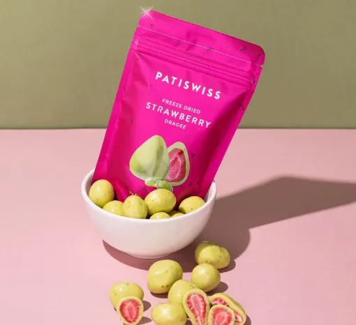 Picture of Patiswiss Pistachio and White Chocolate Strawberry Dragee Hand Made 80 g