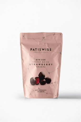 Picture of  Patiswiss Handmade Chocolate Bite Size Strawberry Dragee Milk Chocolate 33% Cocoa 80G