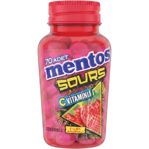 Picture of Mentos Sours Sugar Free Vitamin C Strawberry Flavored Candy 49 gr