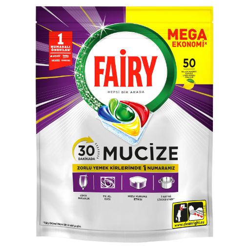 Picture of Fairy Miracle Lemon Scent Dishwasher Capsules (50 Capsule)